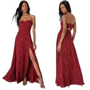 Lulus | Dresses | Lulus Garden Of Romance Floral Burnout Strapless Maxi  Dress Xxl Burgundy New | Poshmark
